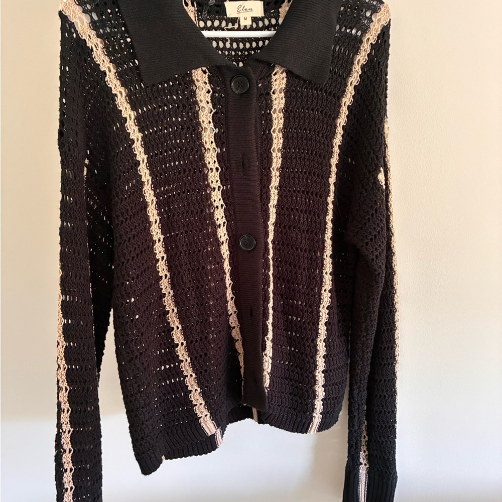 Elan Black and Cream Cardigan Sweater